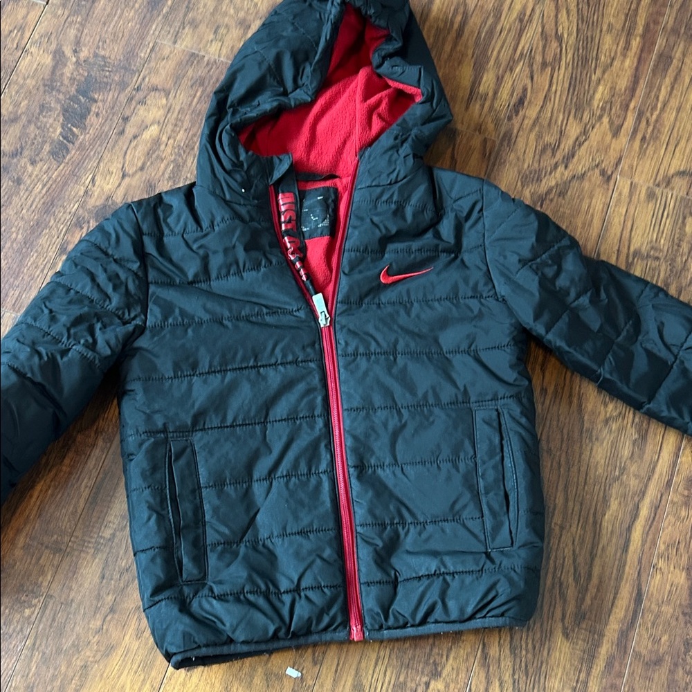 Nike Kids Black Puffer Jacket with Red Accents